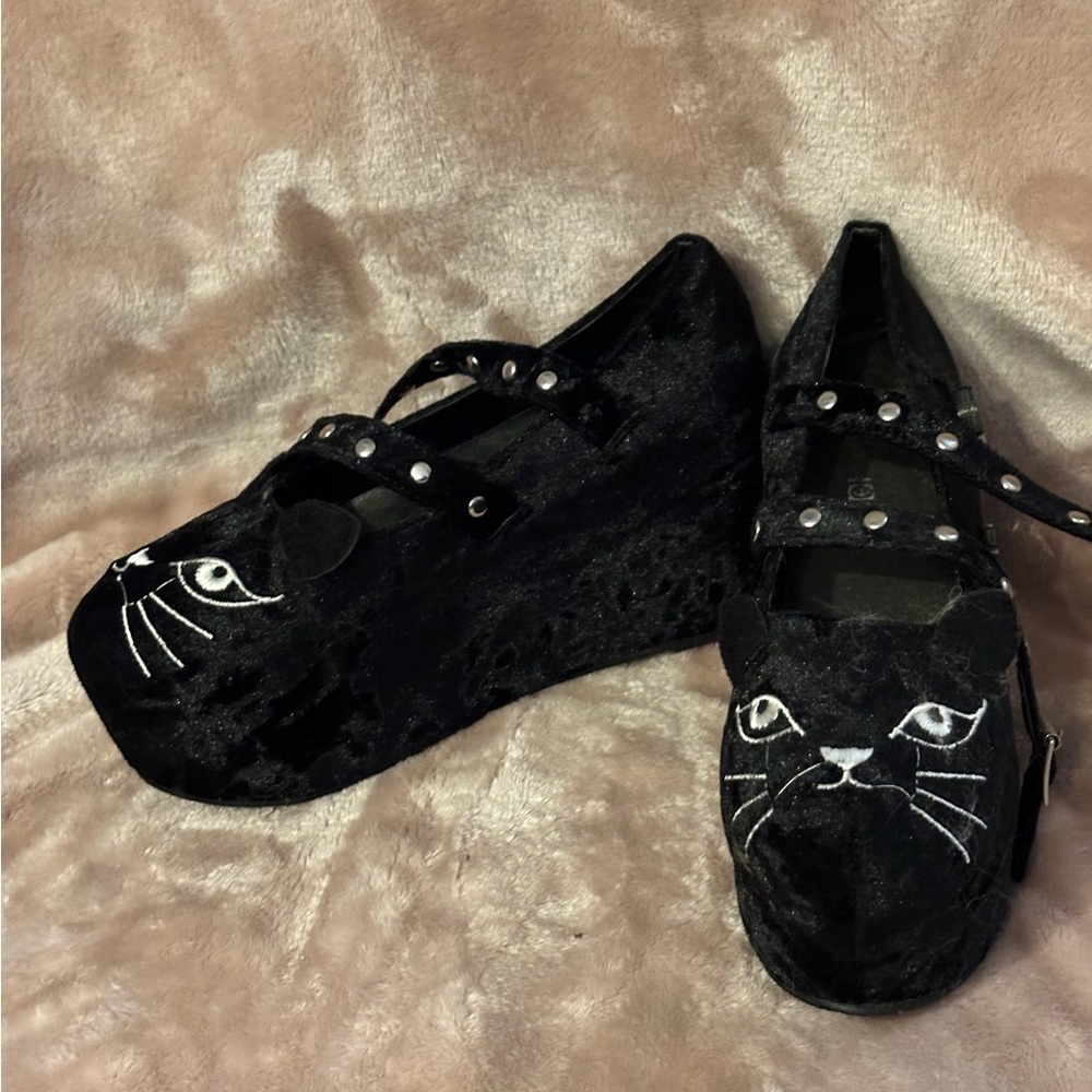 Cute cat librarian Japanese 6 goth punk velvet platform flatform Mary Jane